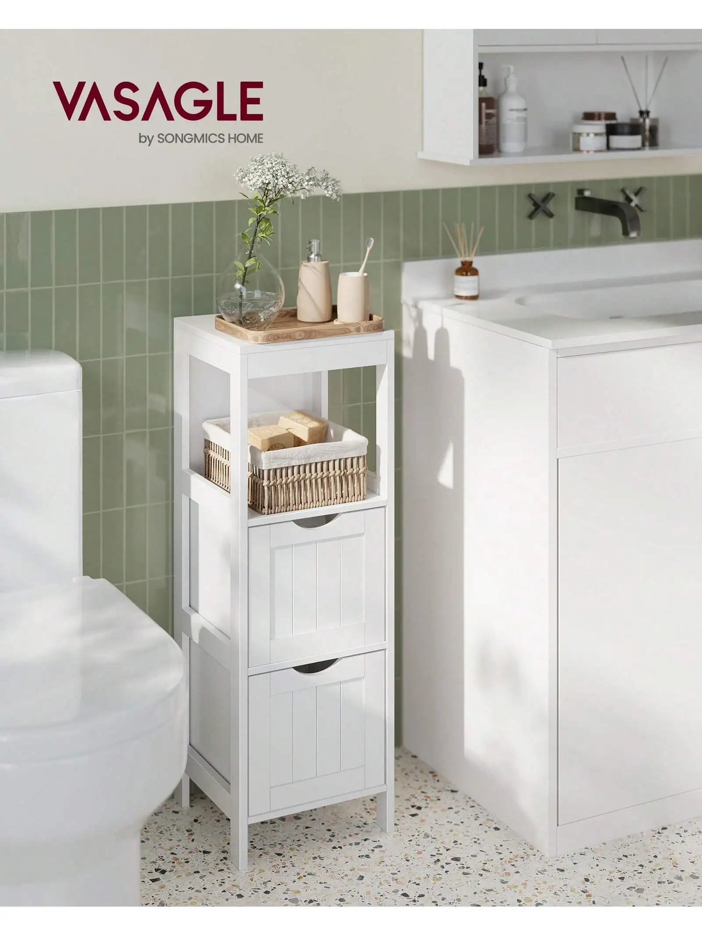 Modern Bathroom Floor Cabinet With Two Drawers And Open Shelf