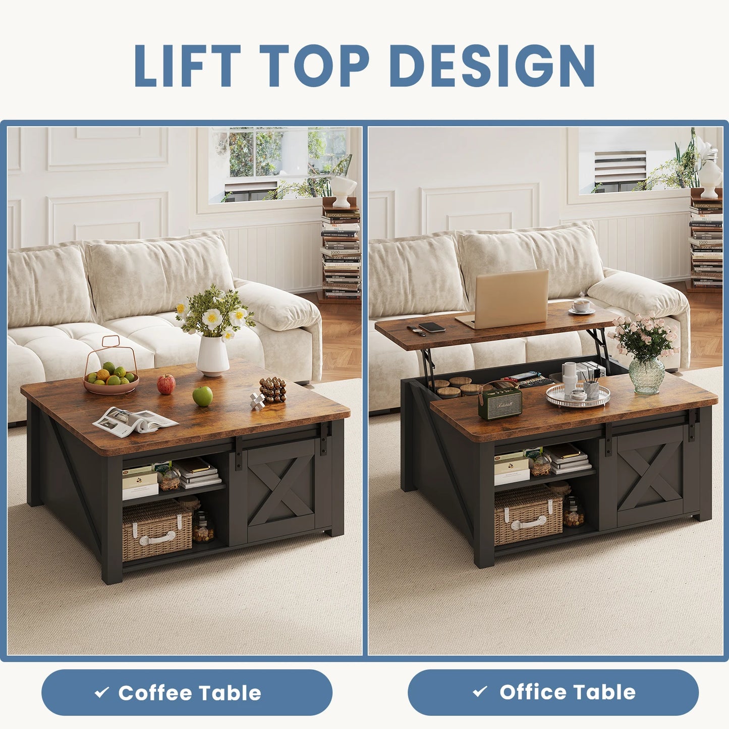 MCQ Lift Top Wood Coffee Table With Adjustable Storage