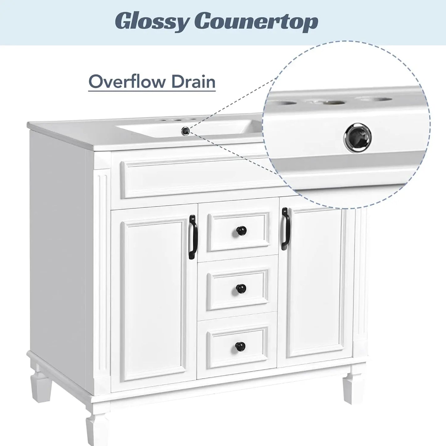 Bathroom Vanity Cabinet Freestanding Integrated Sink With Two Doors Drawers