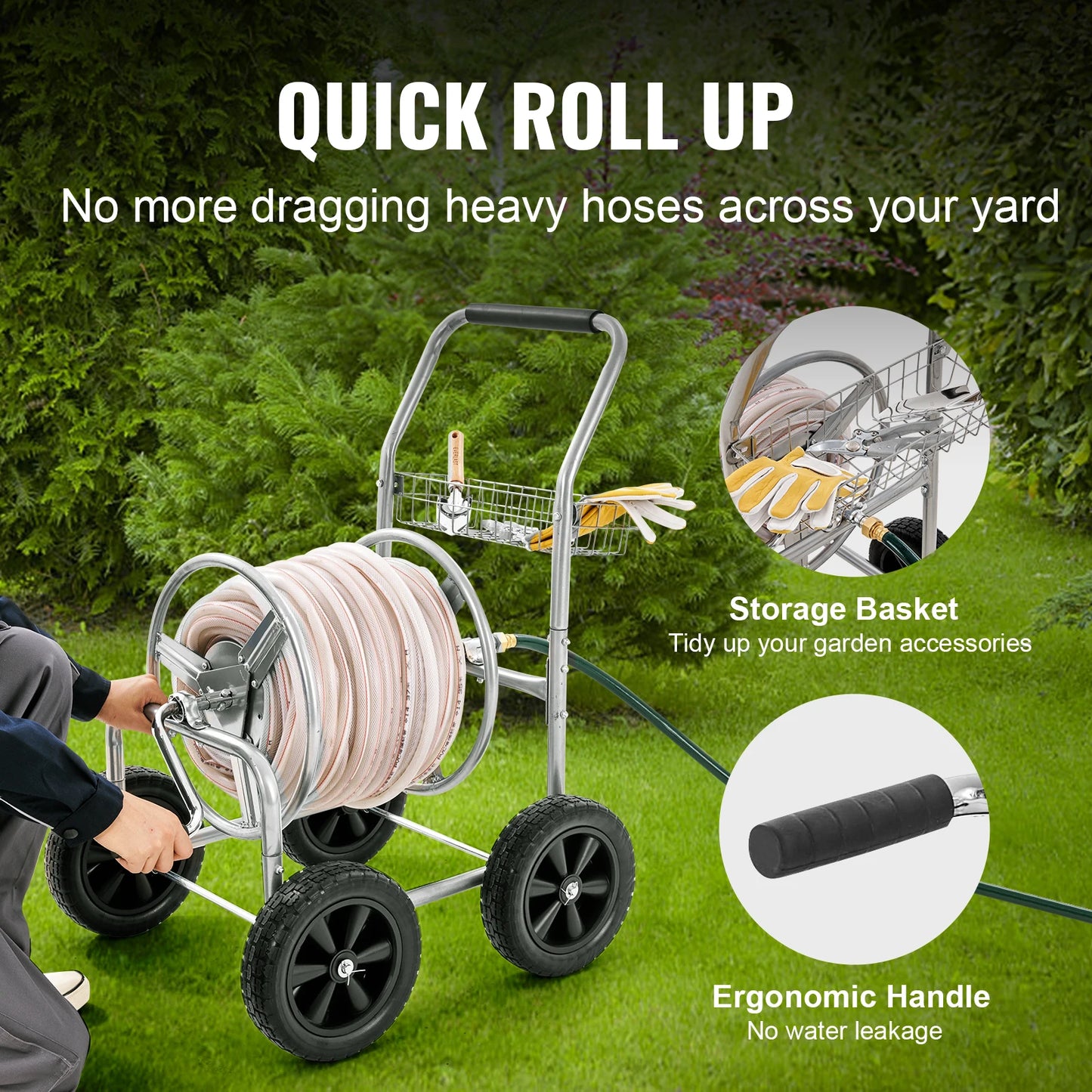 SucceBuy Heavy Duty Hose Reel Cart With Basket Garden Watering