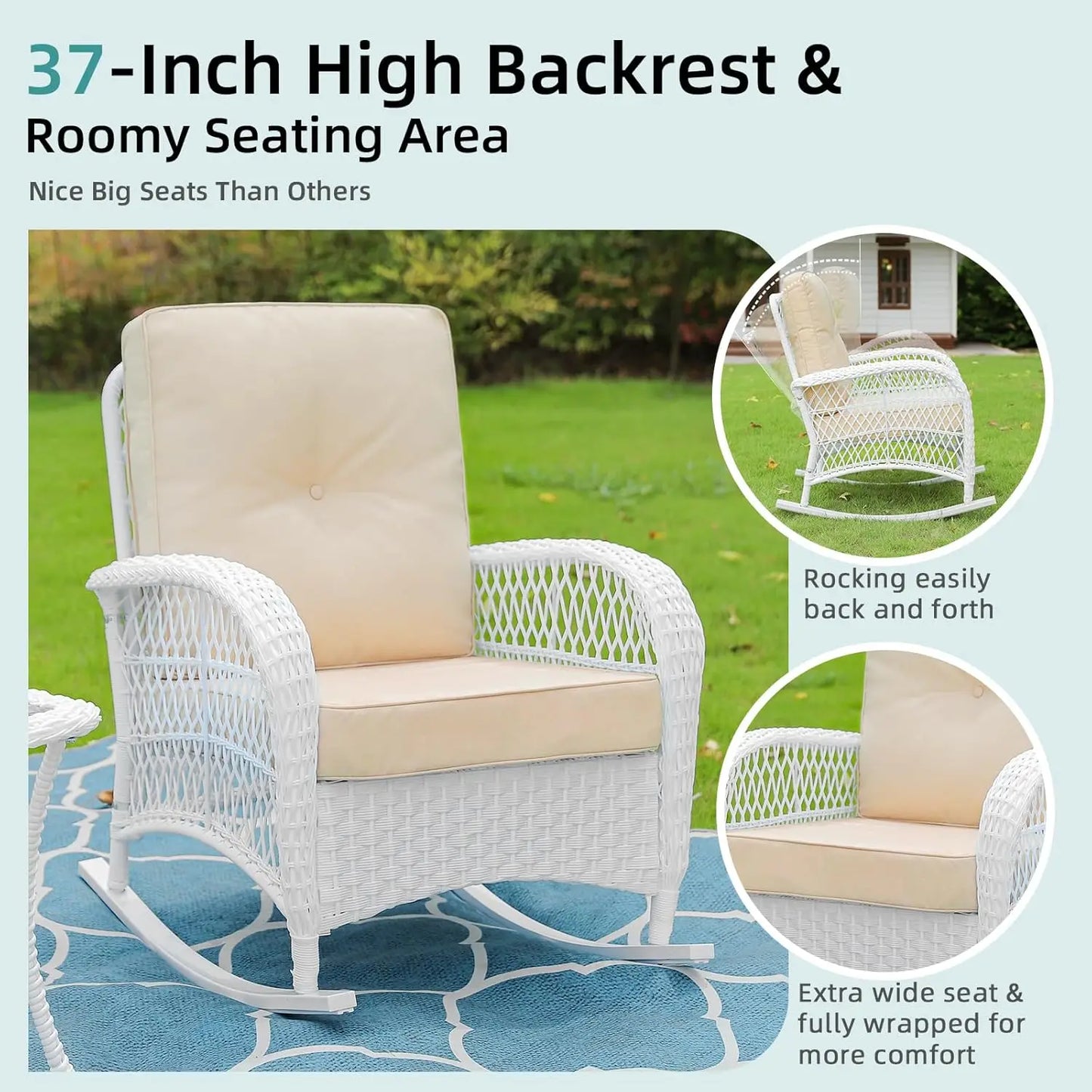 All Weather Wicker Rocking Chair For Garden High Back Outdoor Patio