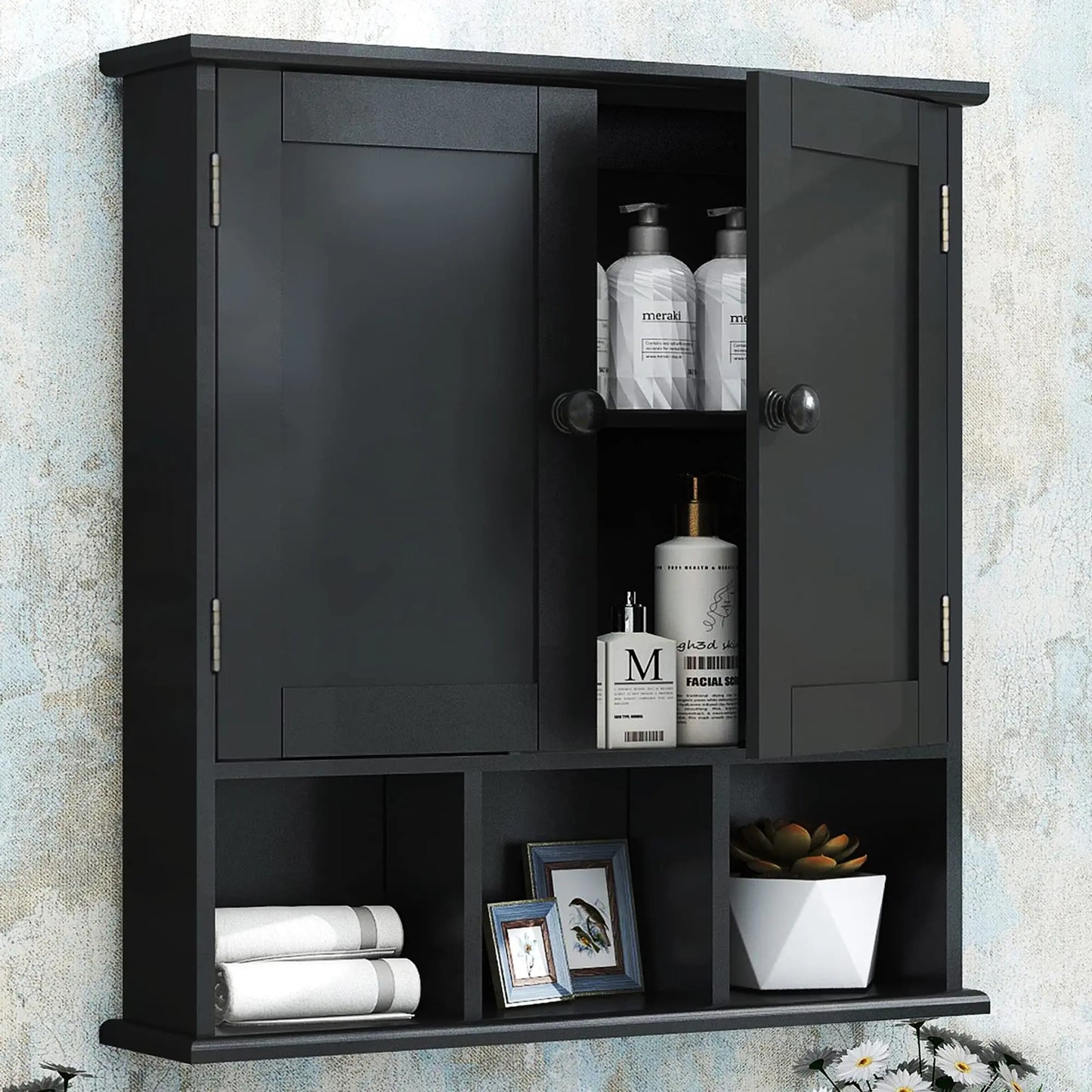 XIUWO Bathroom Wall Cabinet With 2 Doors Over Toilet Storage
