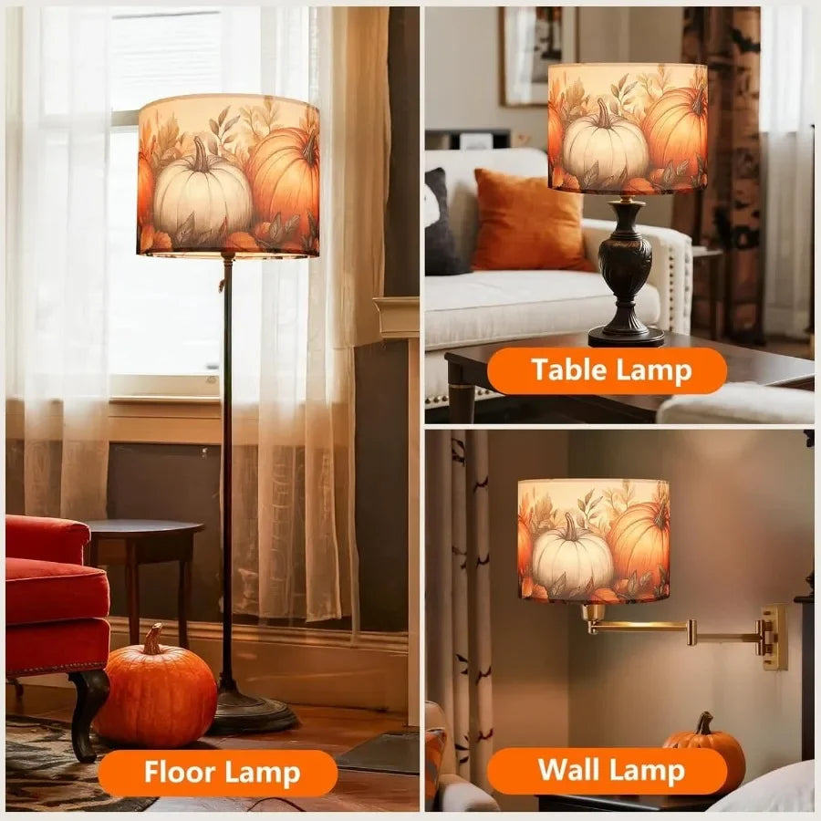Halloween Pumpkin Design Drum Lamp Shade With Spider Theme