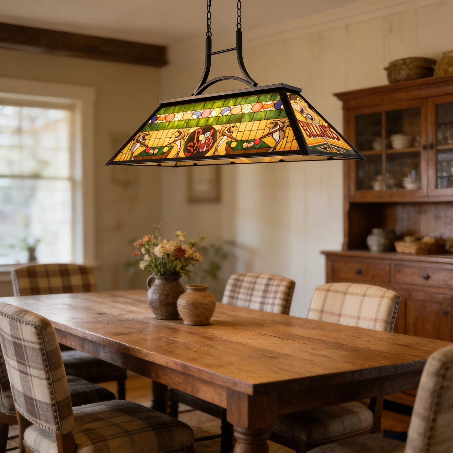 Vintage Pool Table Light 3-Light Rustic Billiards Shark Shade Fixture