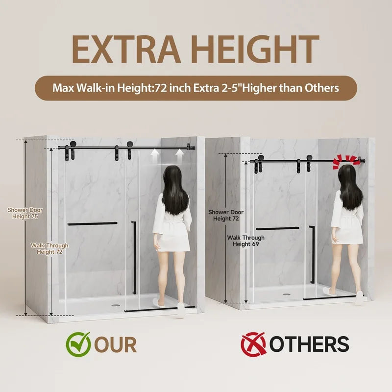 Frameless Sliding Shower Door With 8mm Clear Tempered Glass