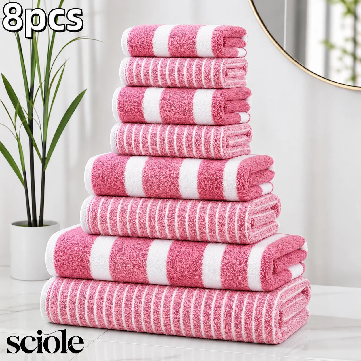 Premium Ultra Absorbent Eight Piece Polyester Bath Towel Set