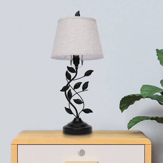 Table Lamp With USB Ports Iron And Linen Shade Living