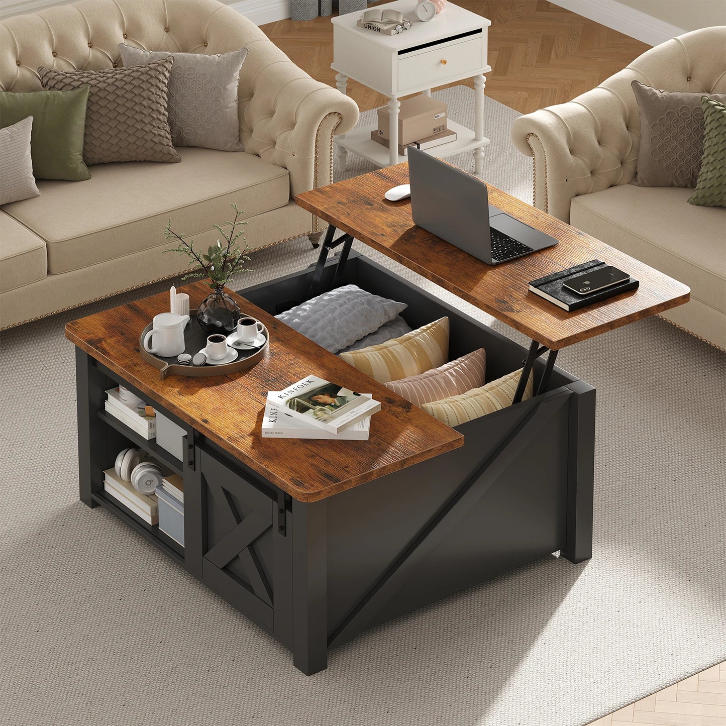 MCQ Lift Top Wood Coffee Table With Adjustable Storage