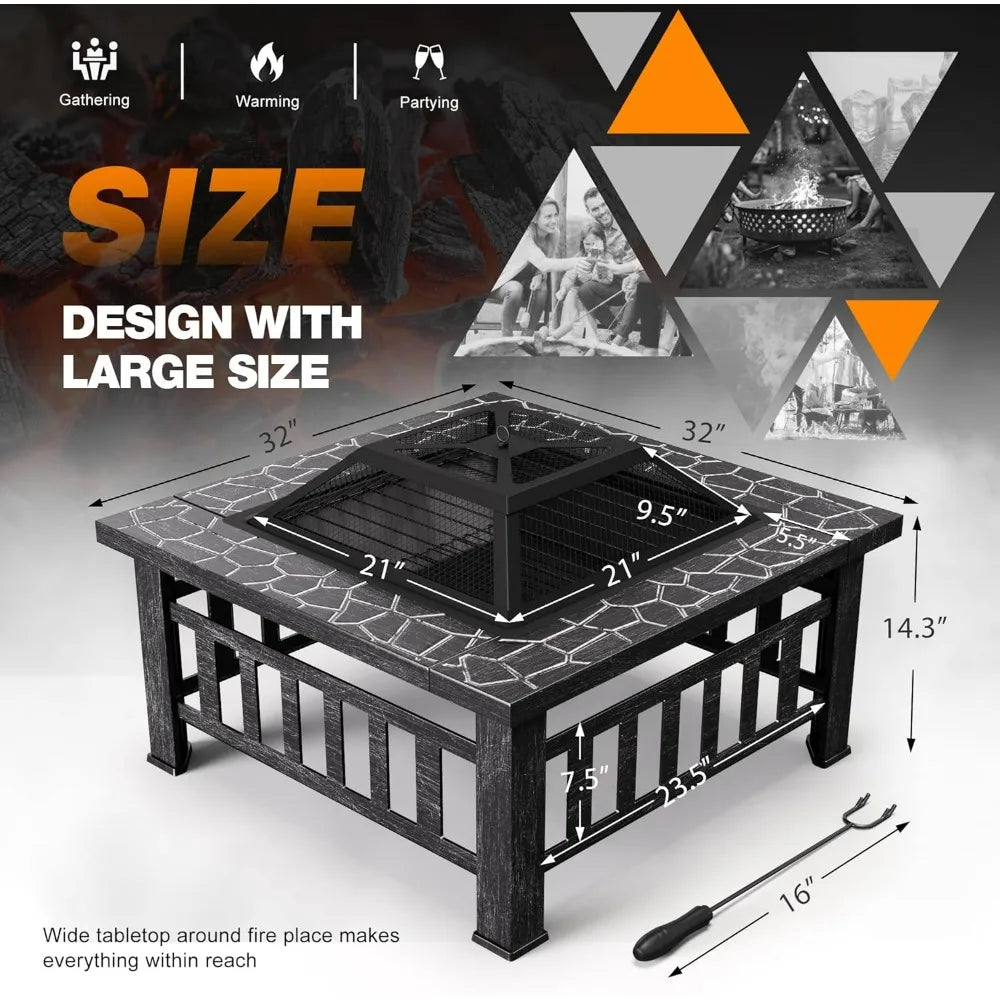 Devoko Outdoor Fire Pit Table with Waterproof Cover for Patios