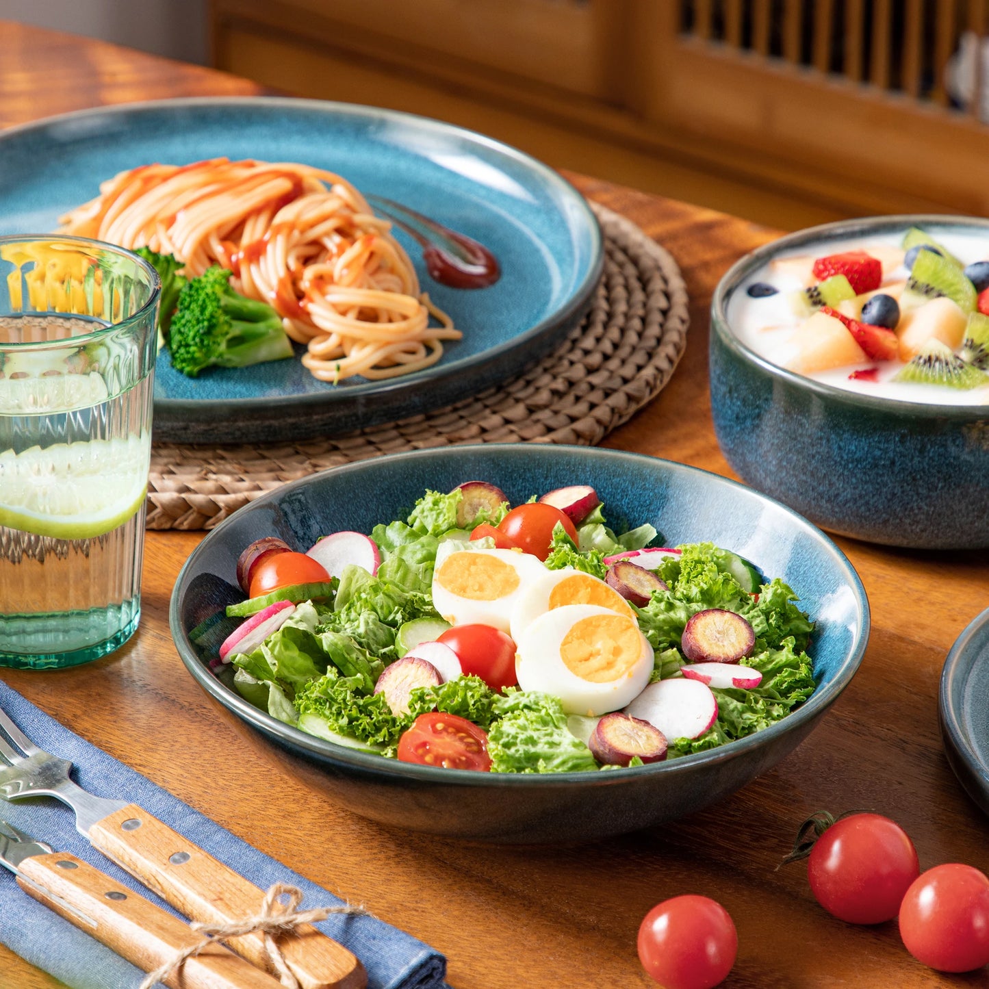 MALACASA Reactive Glaze Ceramic Dinner Set For 4 Family Tableware