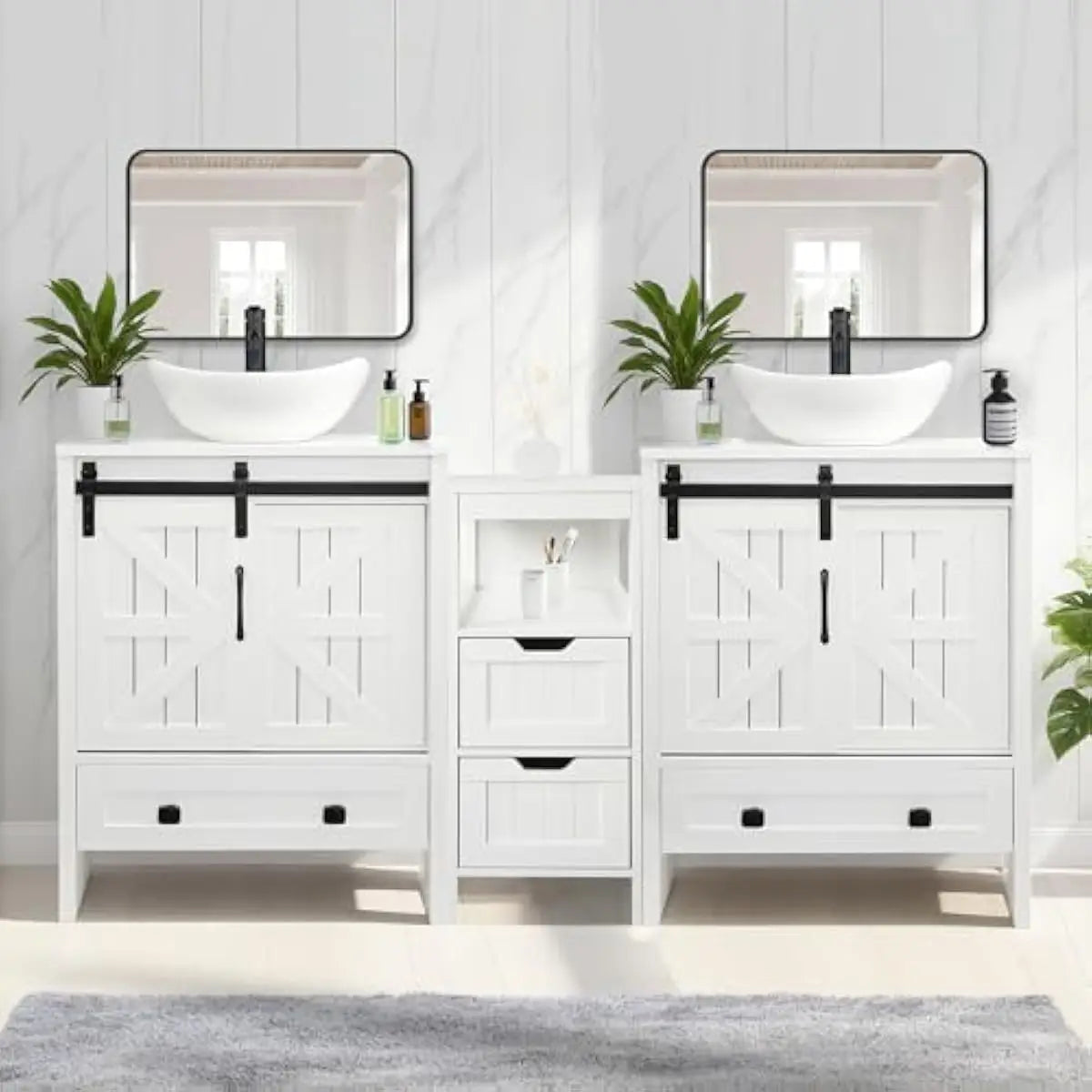 Farmhouse Bathroom Vanity Set Irregular Vessel Sink Sliding Barn Doors