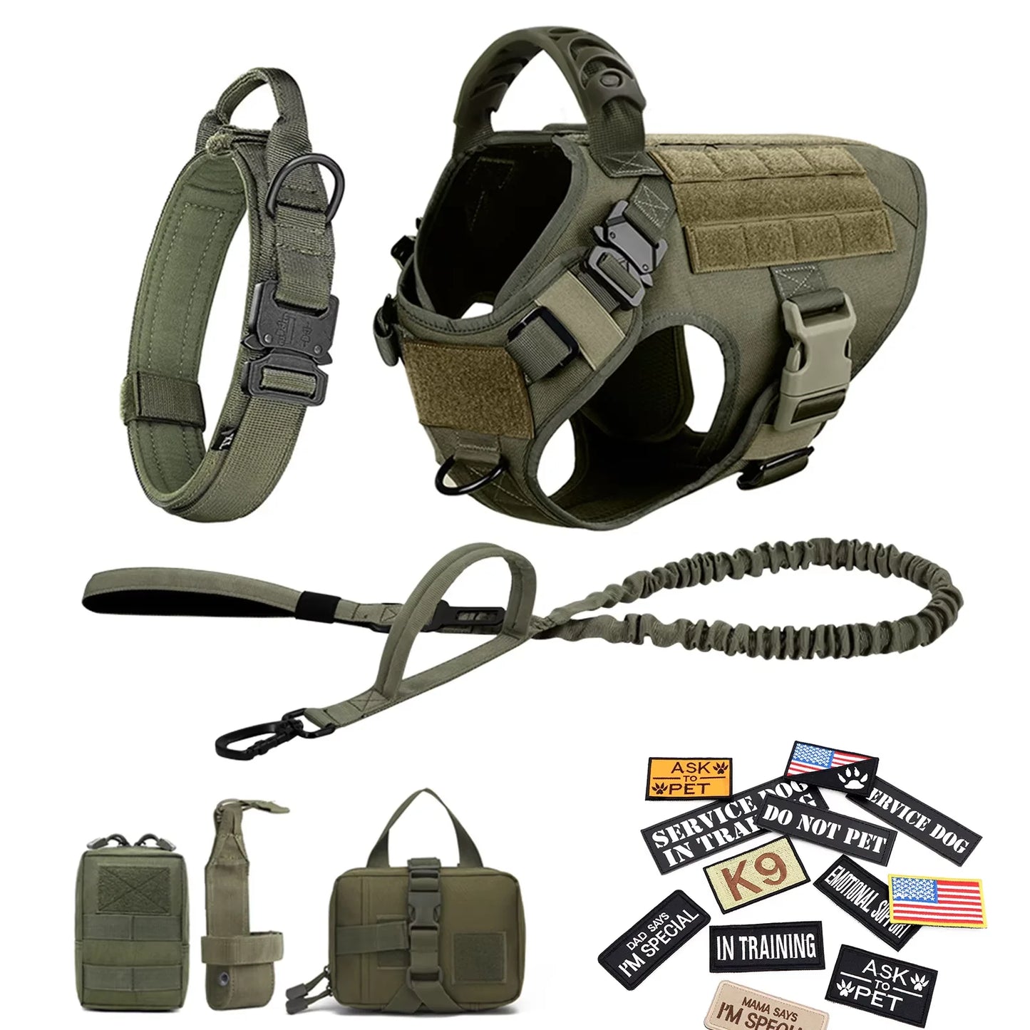 Military Large Dog Harness Set With Patches And Leash Accessories