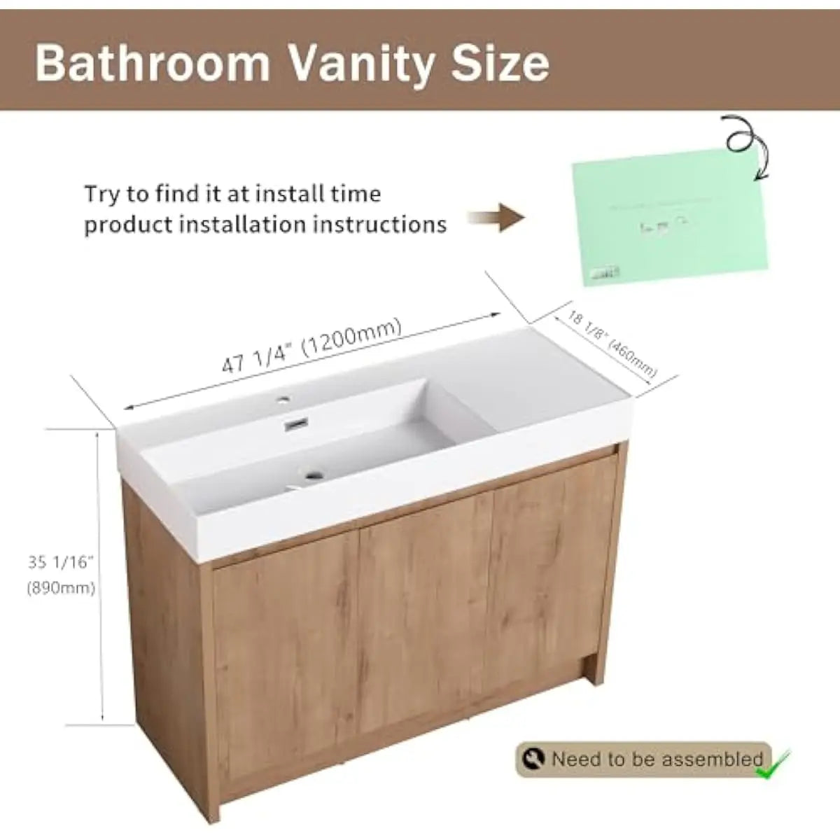 Freestanding Bathroom Vanity Cabinet With Resin Sink And Adjustable Shelves