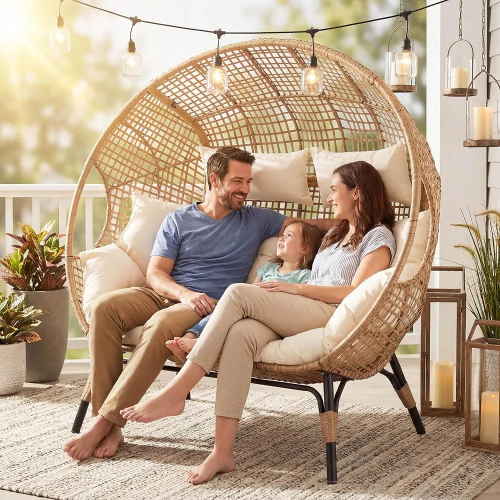 Double Egg Chair Indoor Outdoor Wicker Two Person Loveseat
