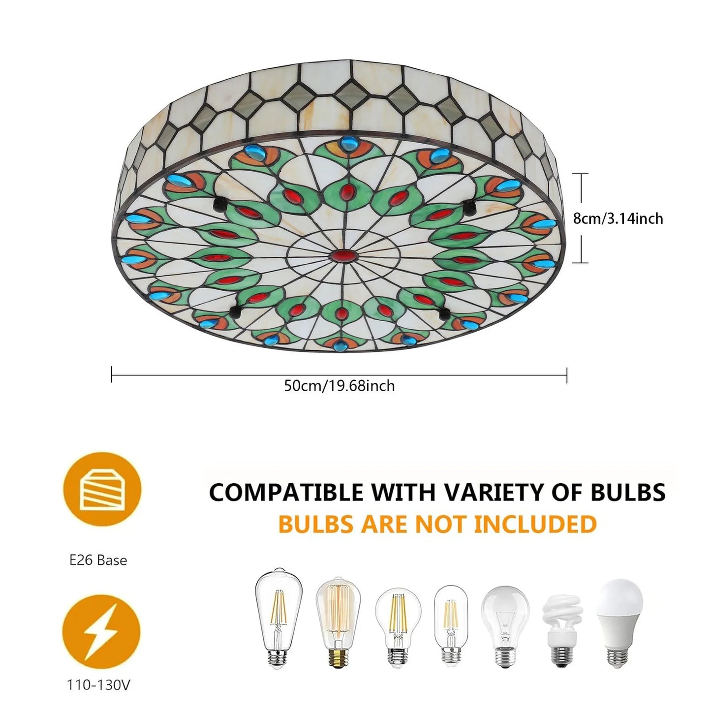 Retro Tiffany Style Stained Glass Flush Mount Lamp