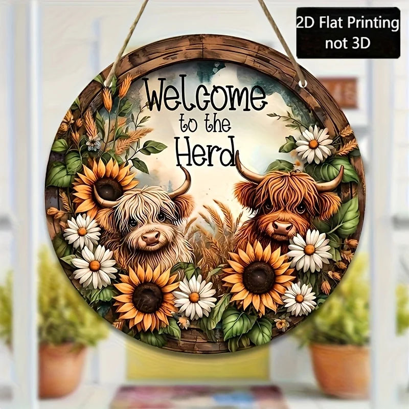 Sunflower Clock Pattern Wooden Signboard Welcome Sign For Home Decor