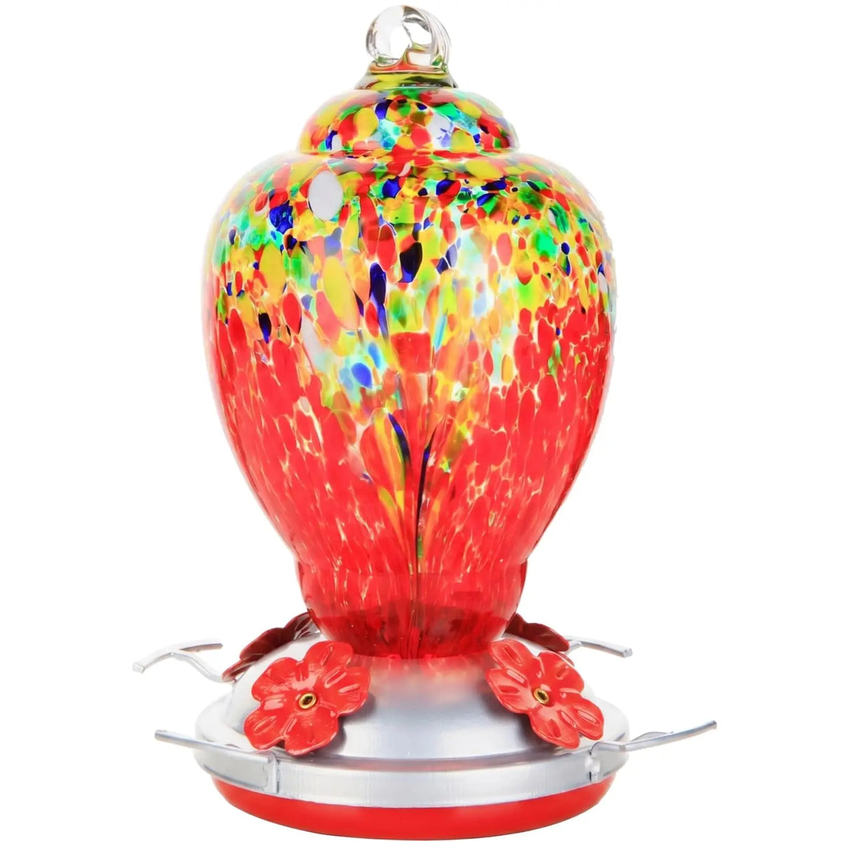 Hand Blown Glass Hummingbird Feeder With Ant Moat For Gardens