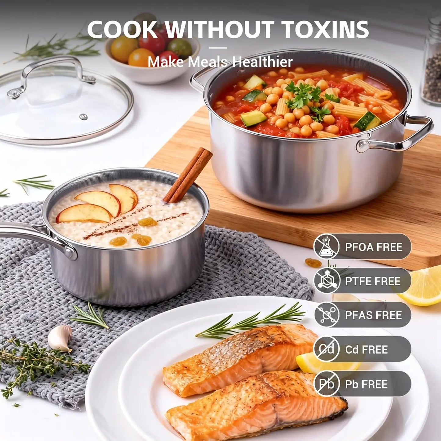 Nonstick Stainless Steel Cookware Set Hybrid Ceramic Coating Induction Ready