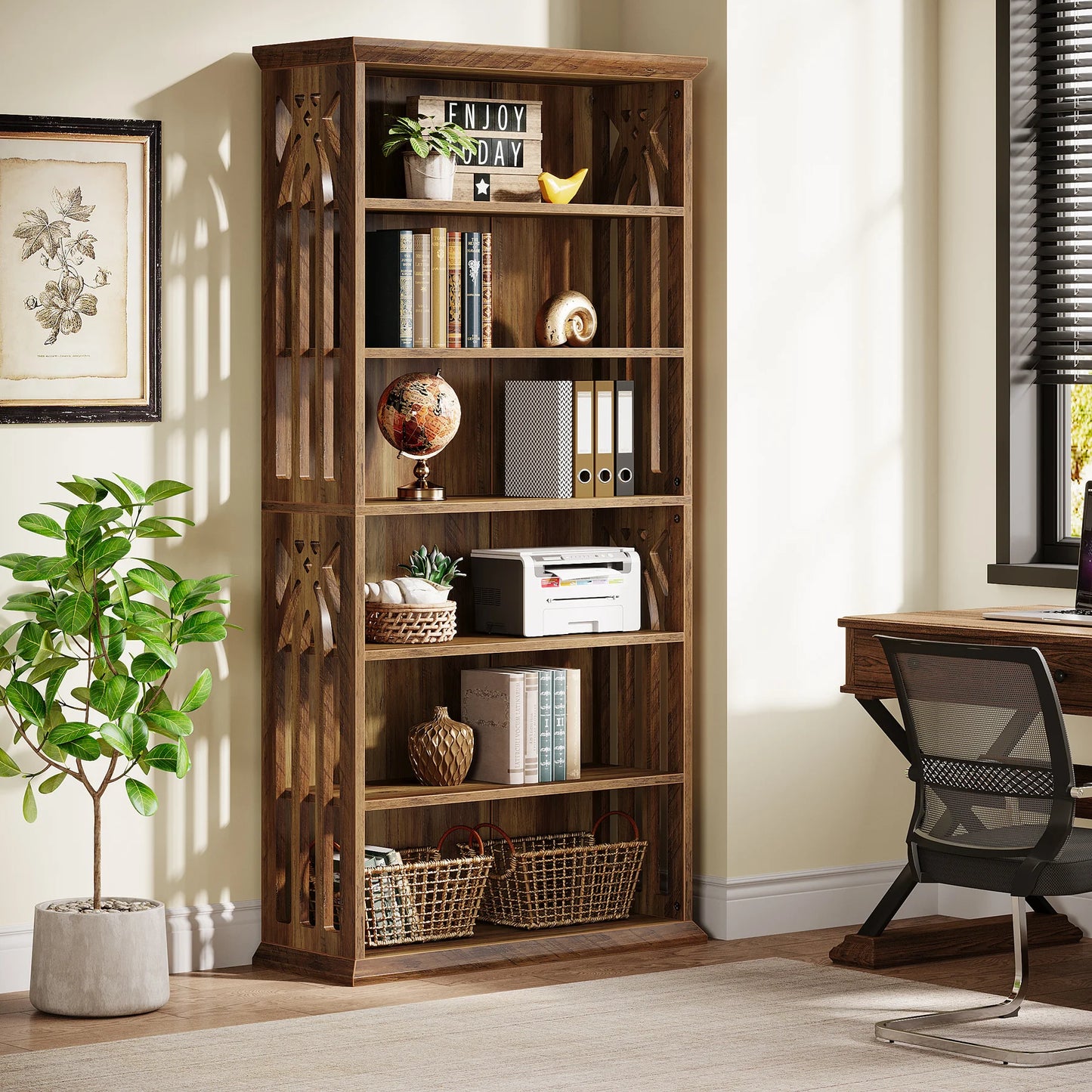 Tribesigns Six Tier Wooden Bookcase For Home Display