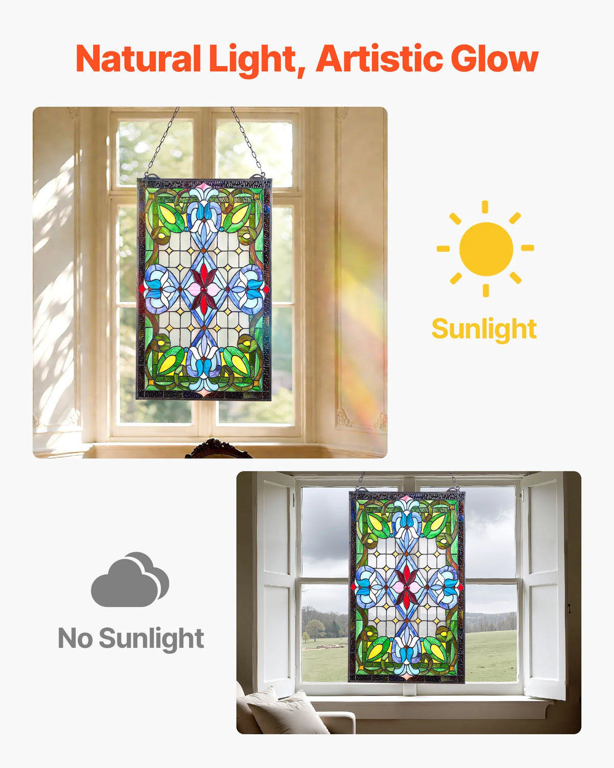 SucceBuy Tiffany Style Stained Glass Hanging Window Panel Home Decor