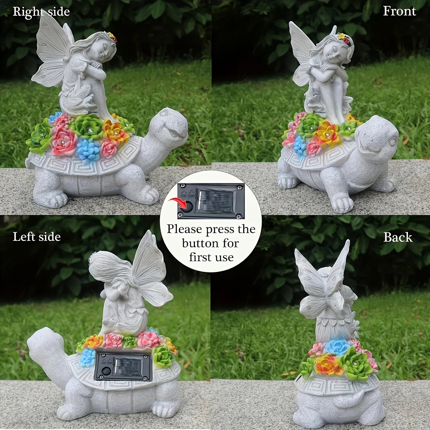 Solar Angel Turtle Resin Statue Garden Decor Outdoor Light