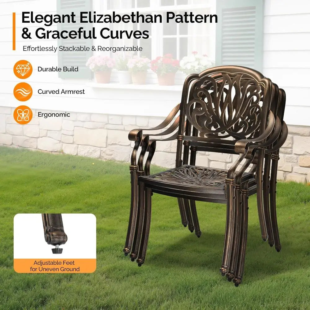 Outdoor Cast Aluminum All-Weather Dining Set For Patio And Garden