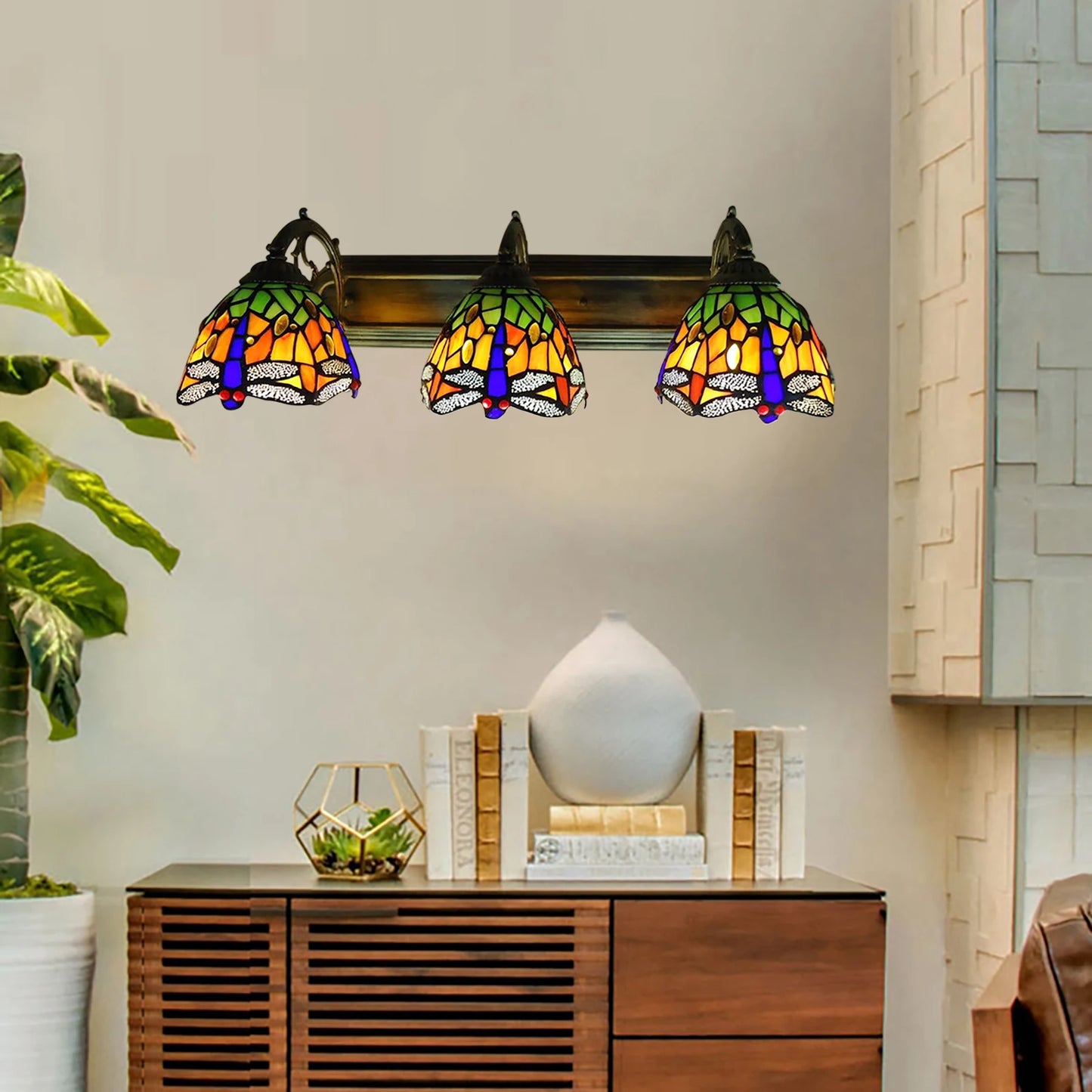 Bymaocar Three Head Dragonfly Indoor Wall Lamp With E27 Base