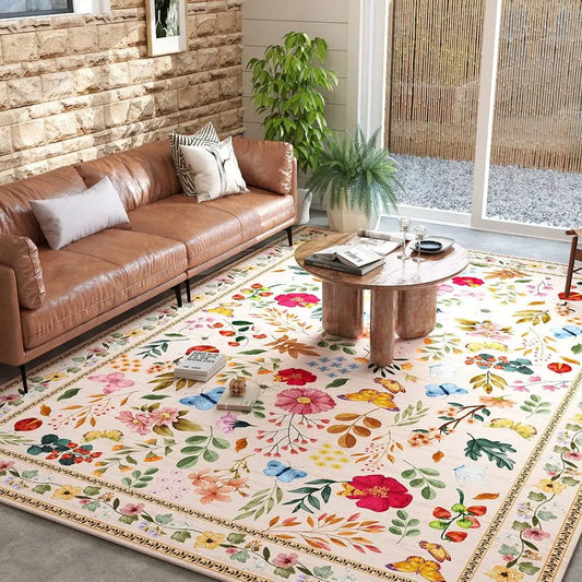 Floral Butterfly Area Rug Washable Non Slip Living Room Bedroom