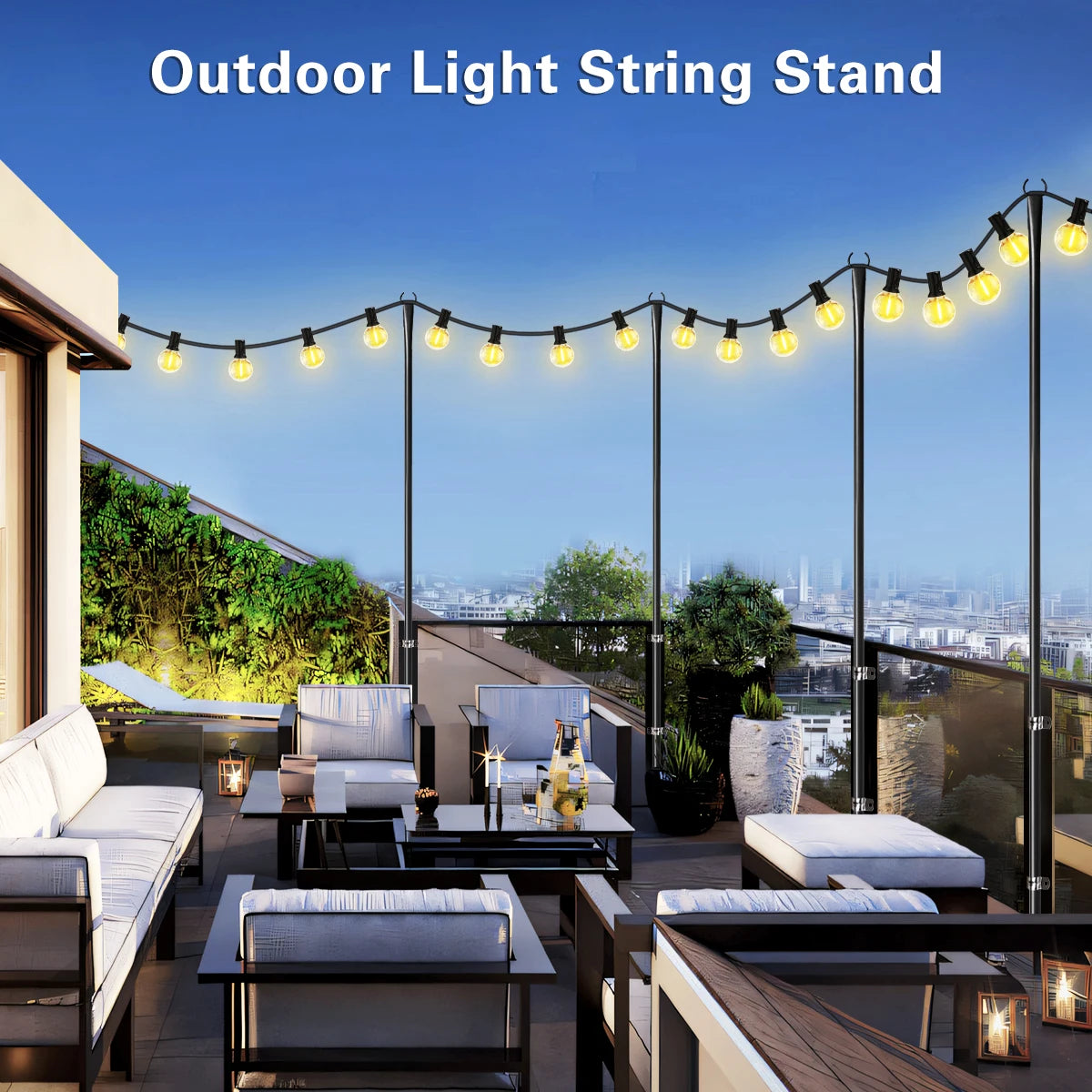 Aiopp Adjustable 2/4/6 Pack String Light Poles for Outdoor Garden