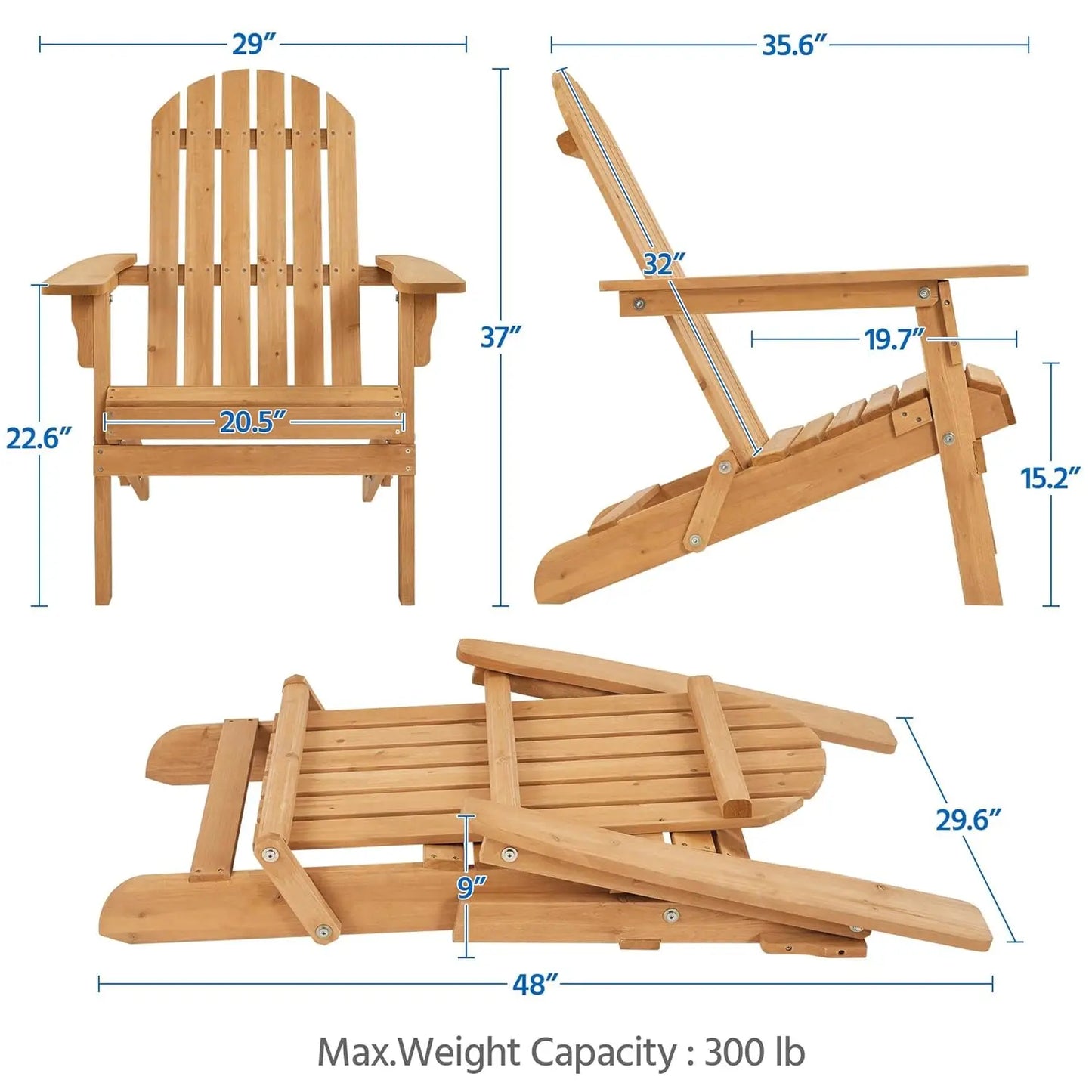 Folding Adirondack Chair Set Outdoor Weather Resistant Wood