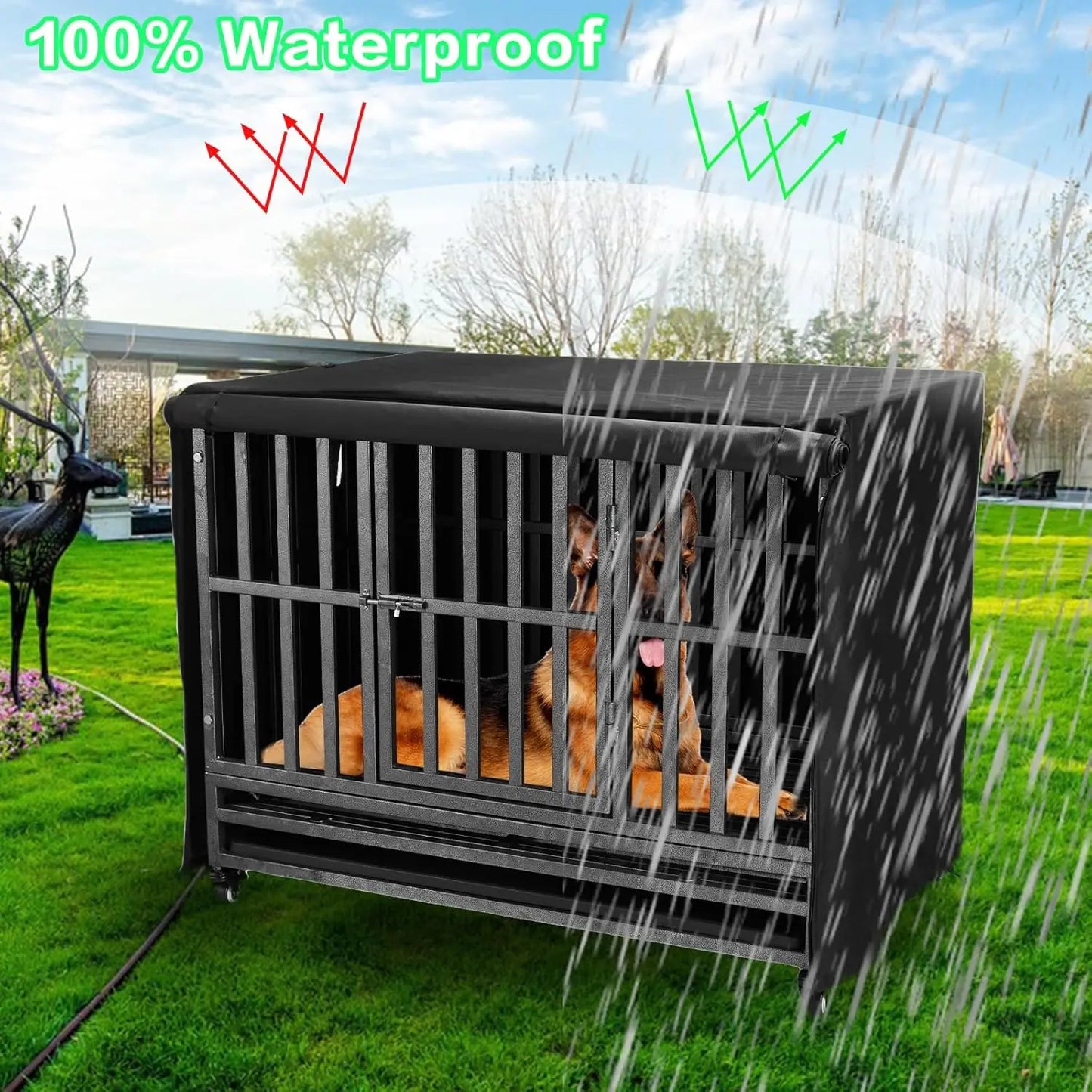 Heavy-Duty Dog Crate Cover Insulated Windproof Rainproof With Breathable Window
