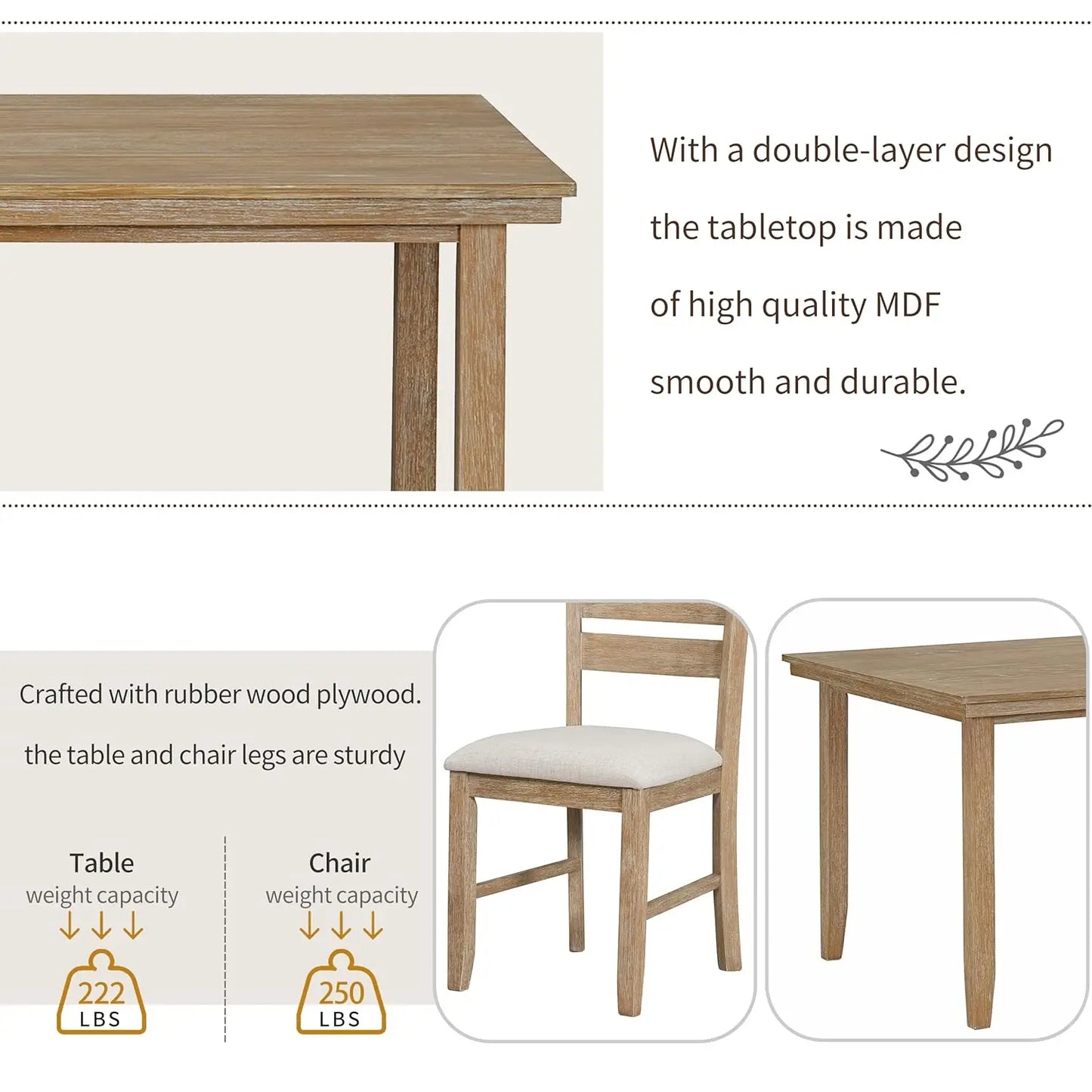 Retro 6-Piece Dining Set With Bench And Four Chairs