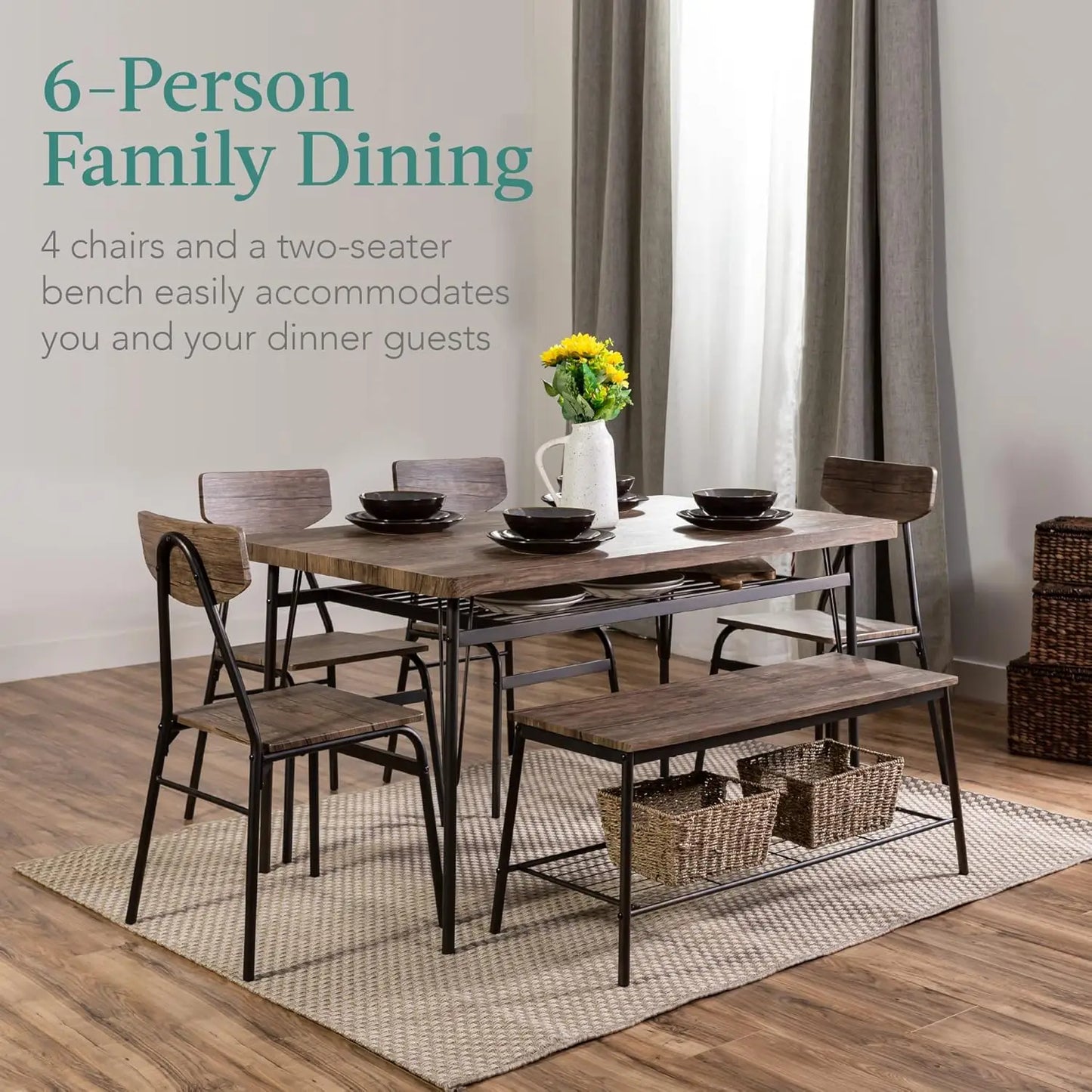 Modern Dining Set With Table Bench And Four Chairs