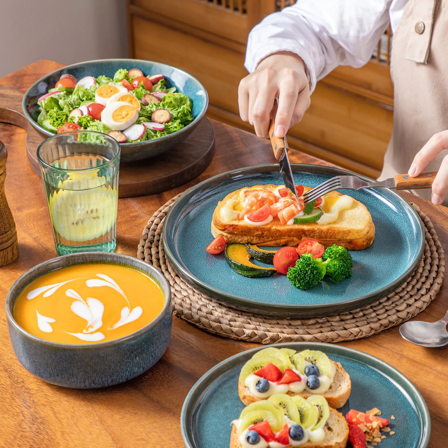MALACASA Reactive Glaze Ceramic Dinner Set For 4 Family Tableware