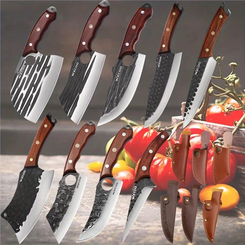 WXCOO High Carbon Steel Kitchen Knife Set Professional Chef Knives