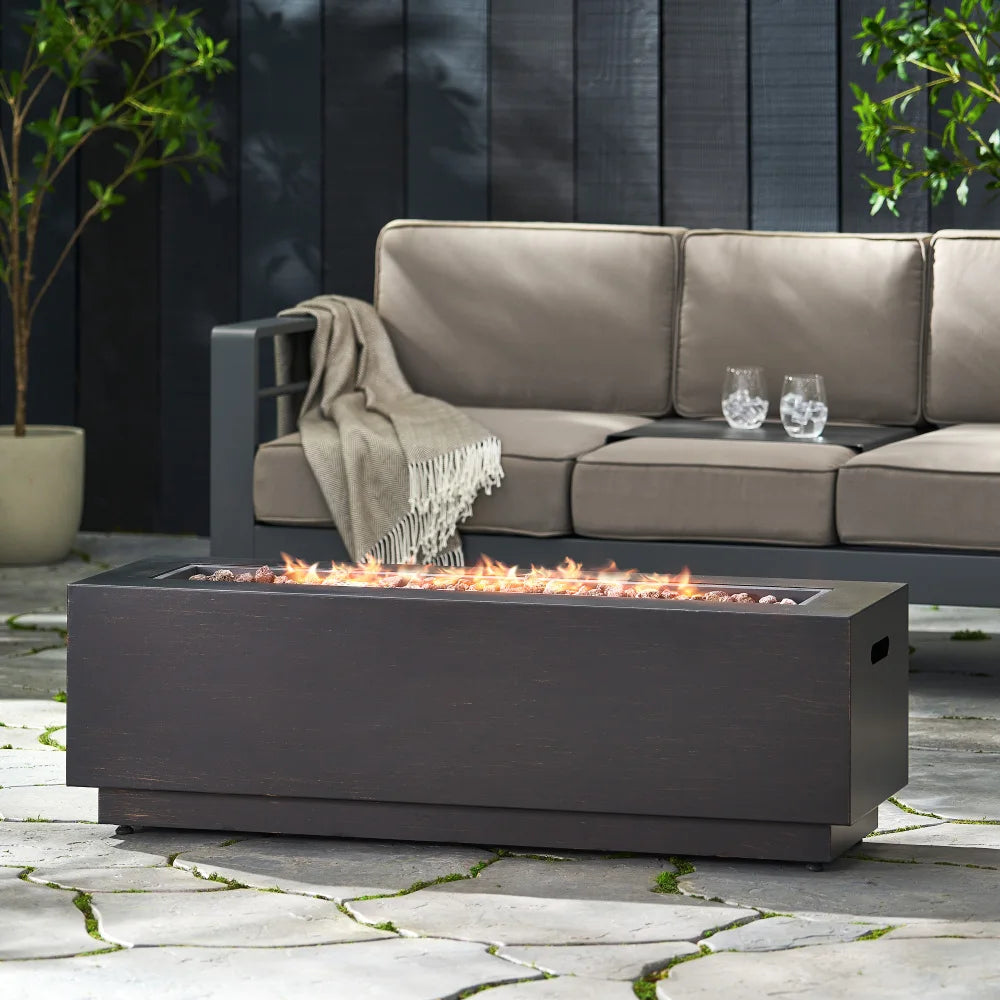 Outdoor Fire Pit 50,000 BTU Rectangular Propane Iron