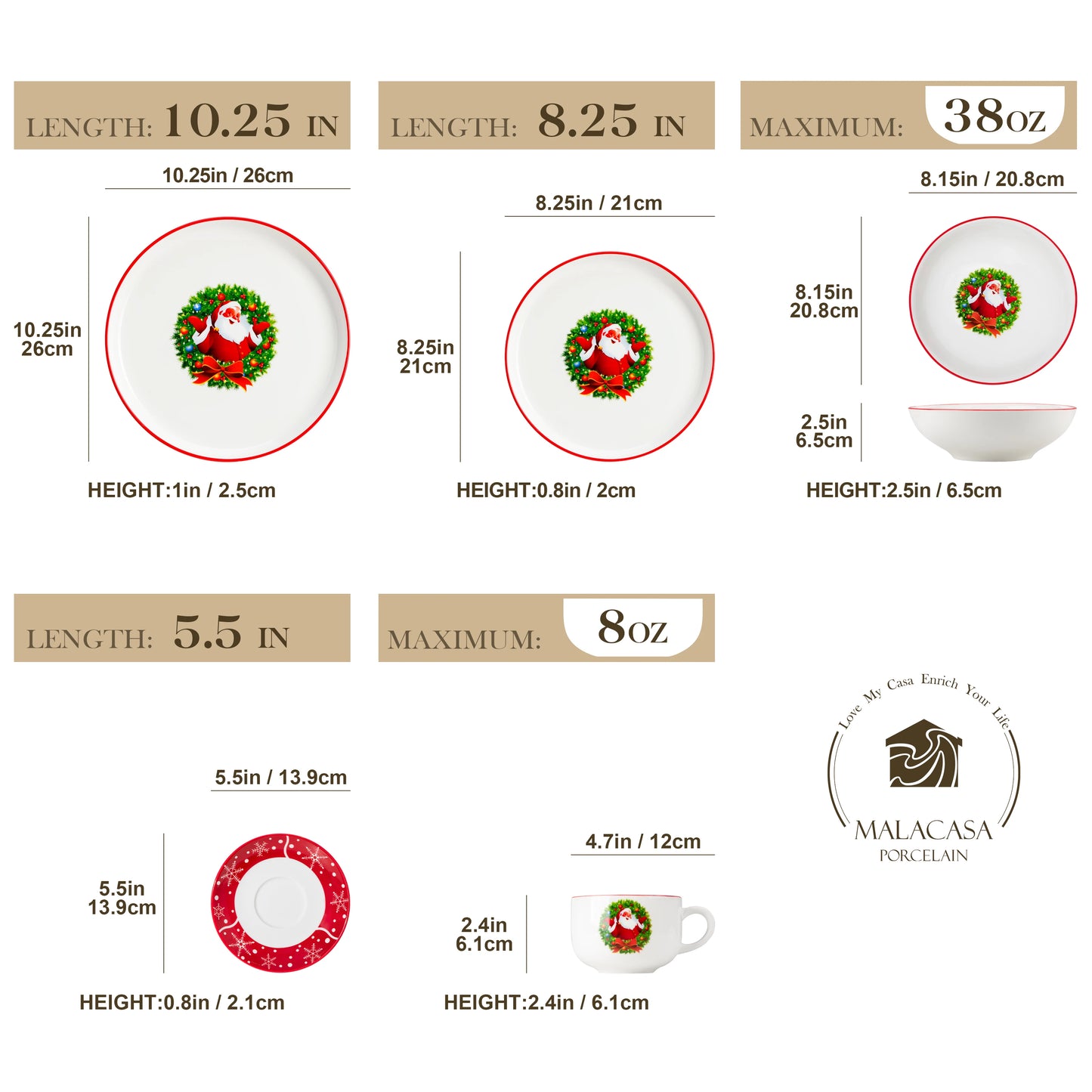 MALACASA Christmas Dinnerware Set Ceramic Plates And Mugs