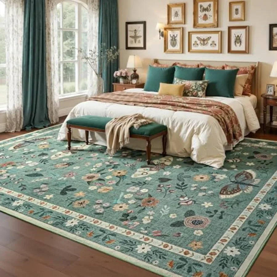 Washable Floral Butterfly Non Slip Area Rug For Living Room