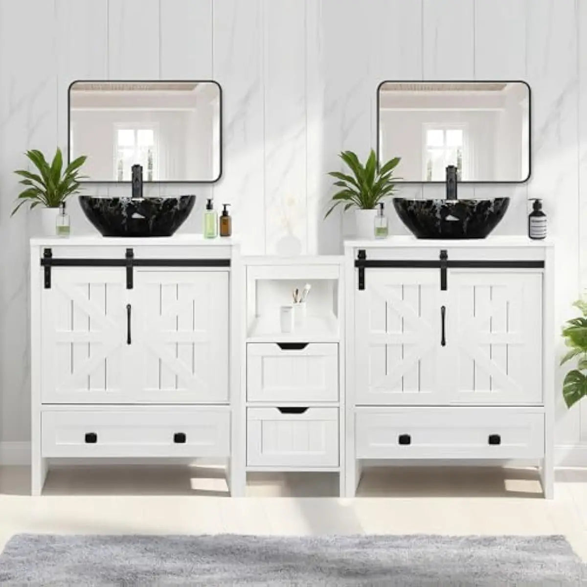 Farmhouse Bathroom Vanity Set Irregular Vessel Sink Sliding Barn Doors