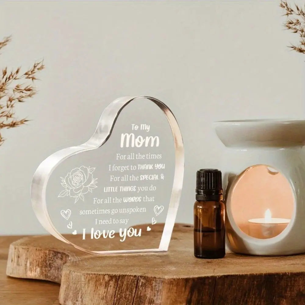 Heart Shaped Acrylic Mom Gift Boho Home Office Keepsake Decor