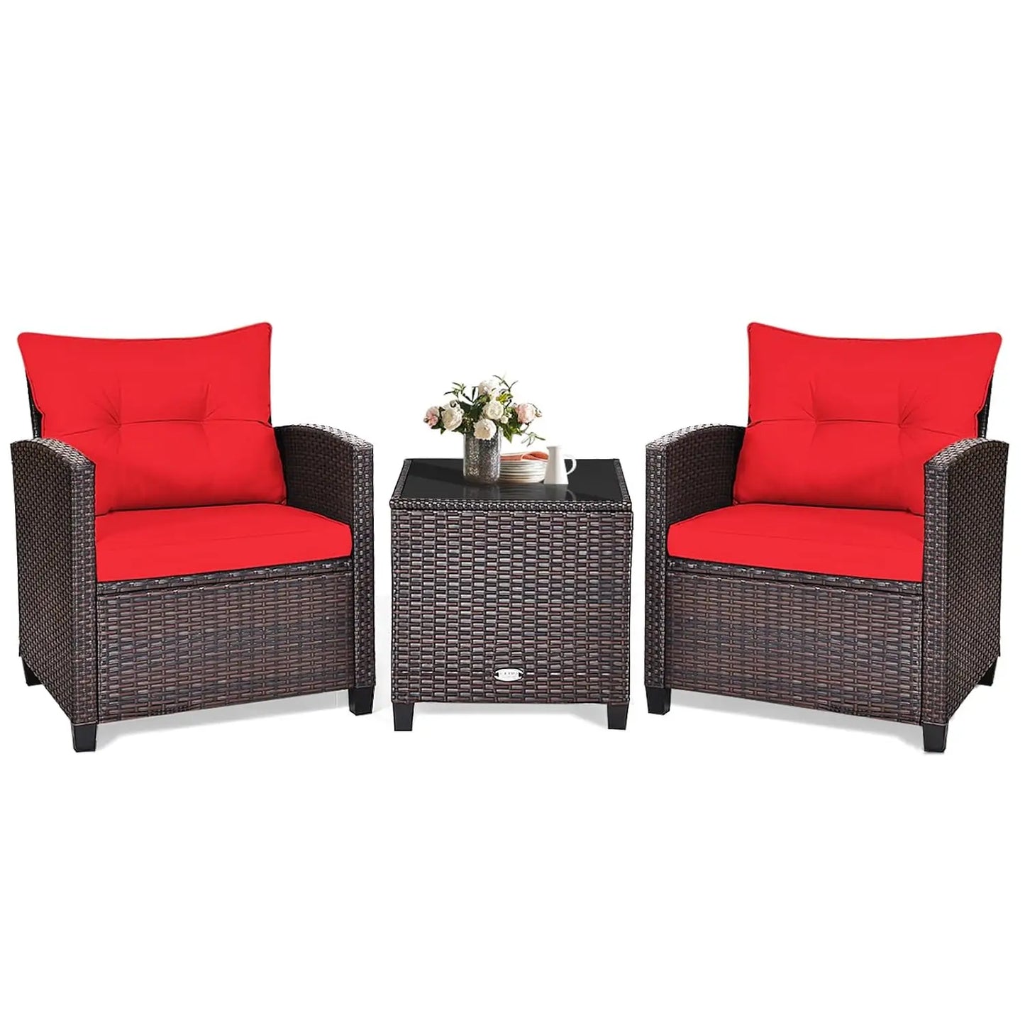 XIAOLANG Outdoor Patio Conversation Set With Washable Cushions Glass Tabletop