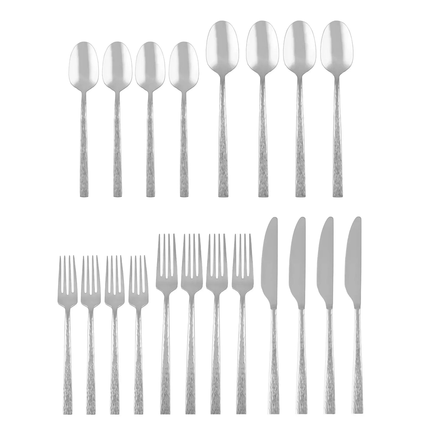 Hammered Stainless Steel Flatware Set Service For Four Dishwasher Safe