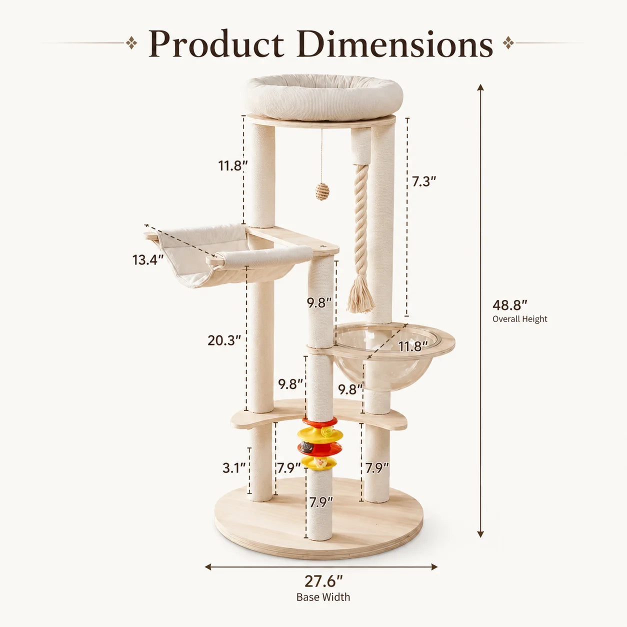 Sturdy Wooden Cat Tree With Space Capsule Hanging Ball Perch