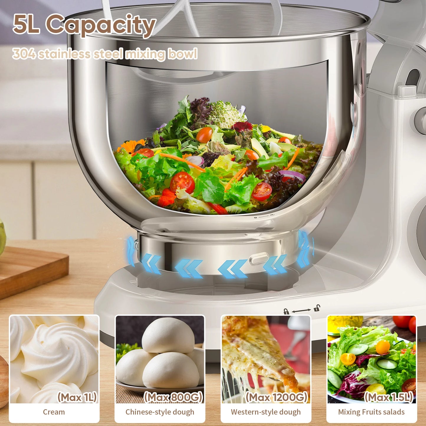 Biolomix 1200W 11 Speed Stand Mixer With Tilt Head And OLED