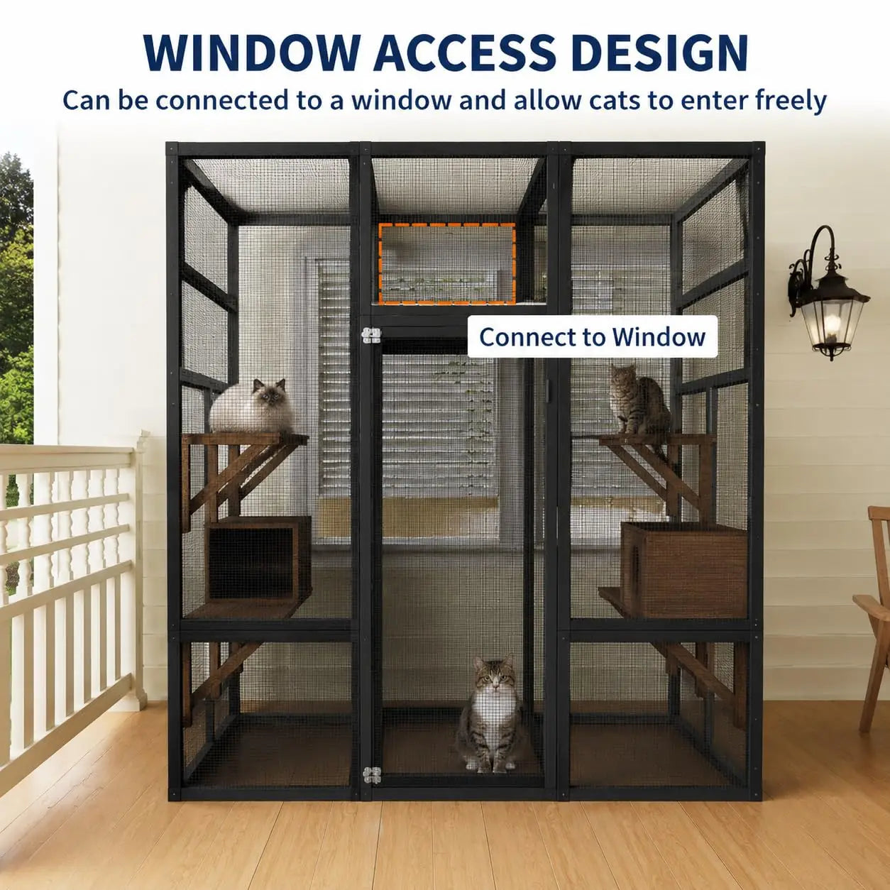 HiMiss Outdoor Wooden Catio With Waterproof Roof And Platform