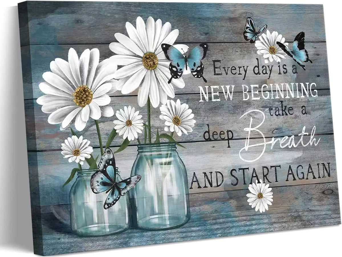 Beautiful Wooden Daisy and Butterfly Canvas Wall Art