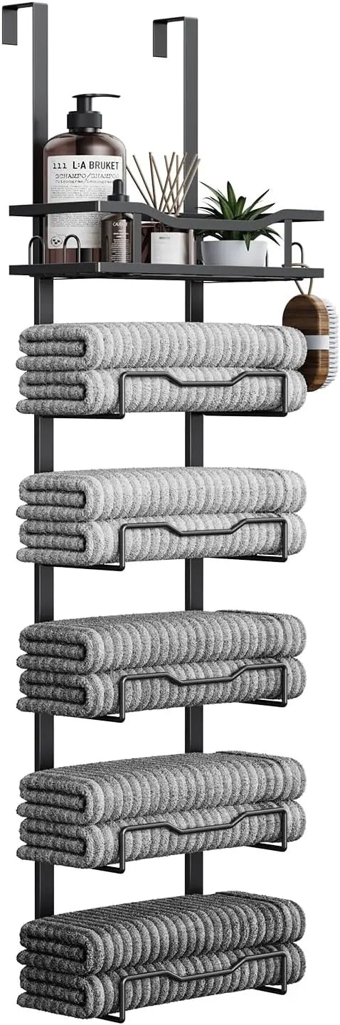 XIUWO 6-Tier No Drill Over The Door Hanging Towel Rack