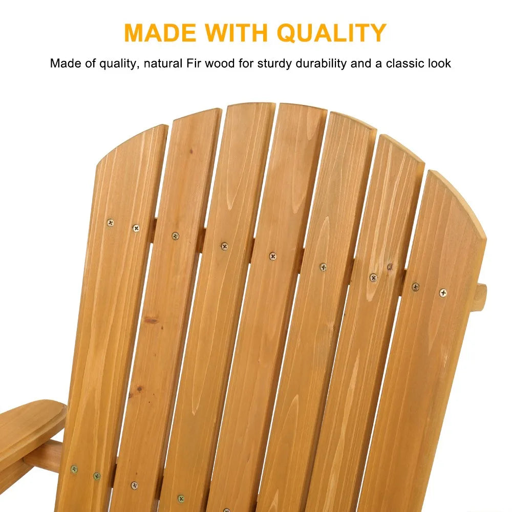 Two Adirondack Outdoor Wood Lounge Chairs Folding Patio Furniture