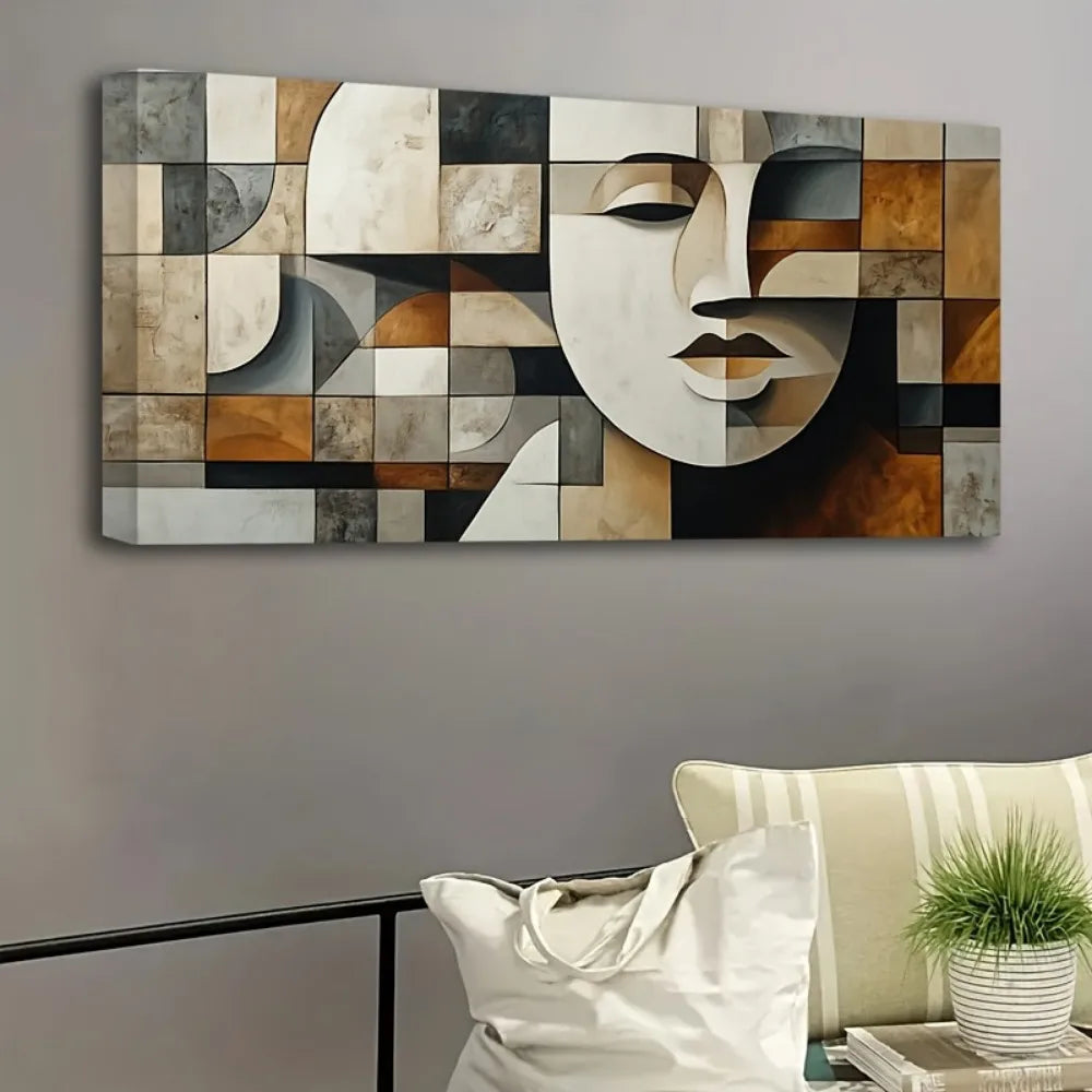 Abstract Geometric Hand Painted Oil Painting In Pine Wood Frame