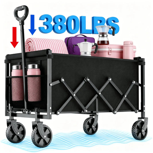 Heavy Duty Folding Garden Wagon With Adjustable Handle For Outdoors